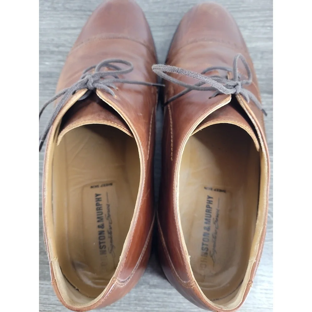Johnston & Murphy Signature Series Cap Toe Derby Shoes Men's 10 M Brown Leather